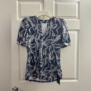 Stylish Blue and White Patterned Blouse